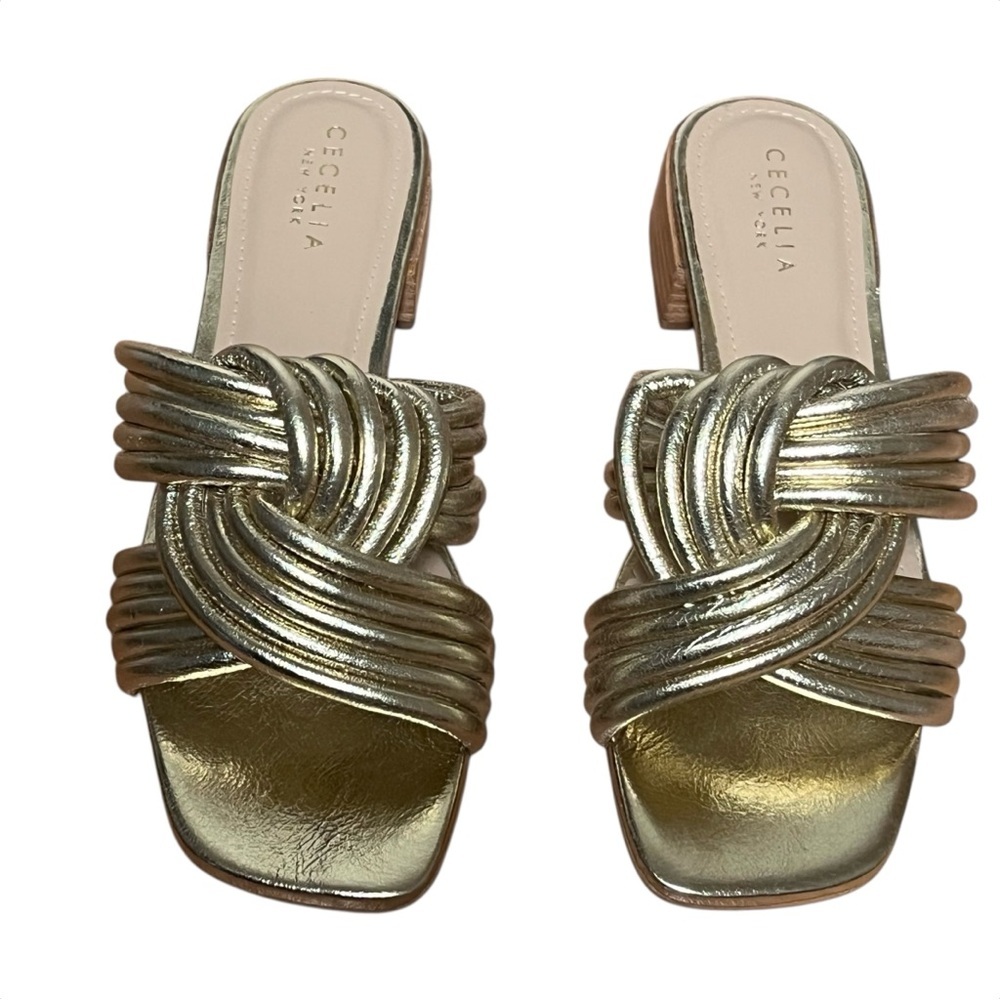 Cecelia New York Liv Metallic Knot Detail Block Heel Slide Sandals — Size 8 - Picture 3 of 13